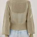 Cicy Bell Womens Cropped Crochet Cardigans Hollow Out Button Down Lantern Sleeve Knit Sweaters Casual Mesh Loose Fit Cover Up Khaki L