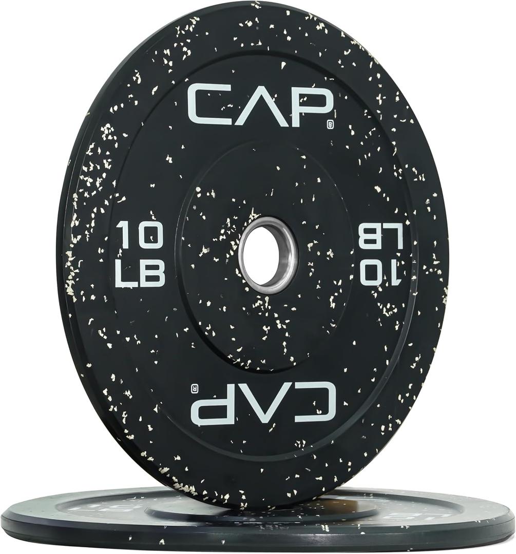 CAP Economy 10 lb Pair Olympic Bumper Plate, Medium Bounce Rubber Weight Plate with Steel Hub, Color Fleck Design, 2-Inch Olympic Barbell Compatible for Strength Training, Weightlifting & Home Gym Workouts.