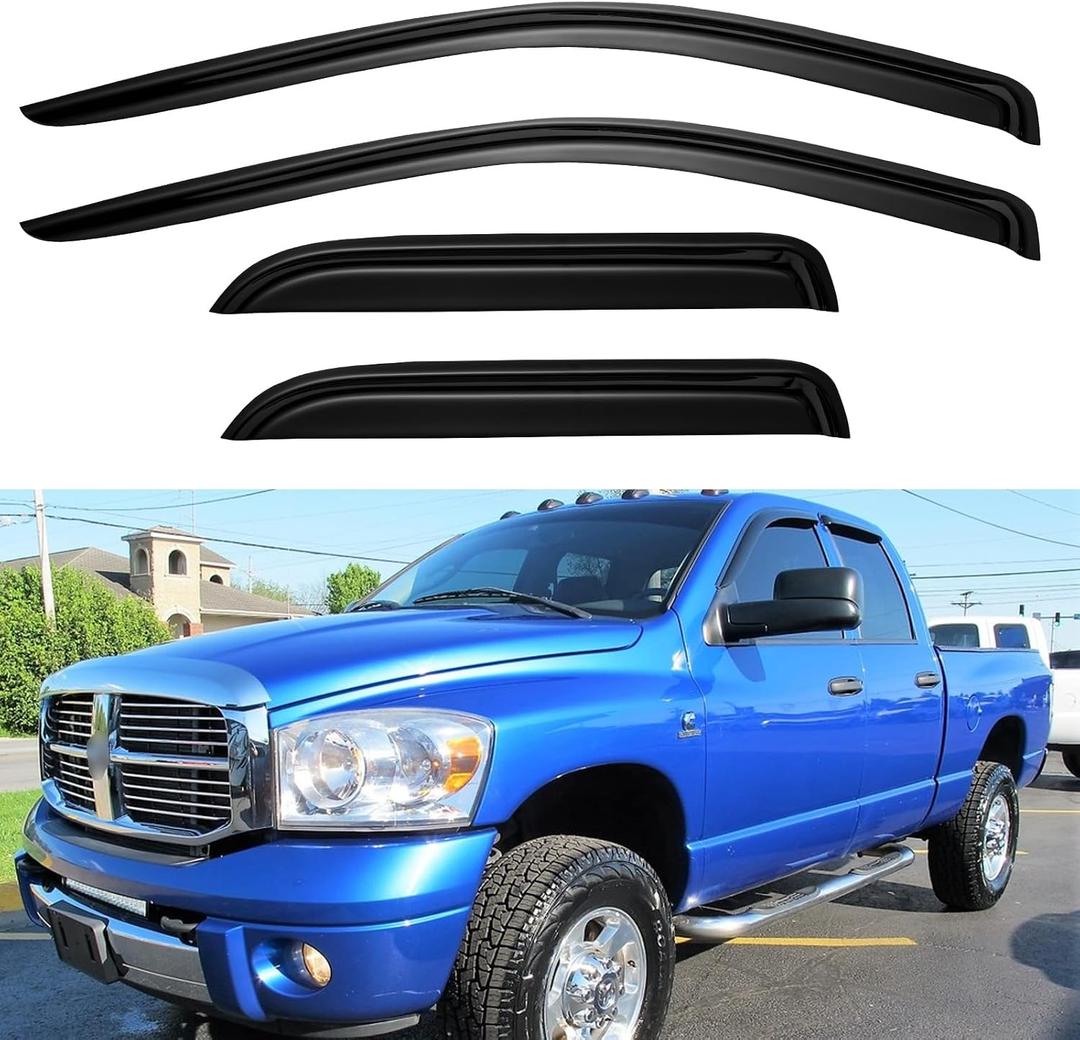 Window Rain Guards for 2002-2008 Dodge Ram 1500 Quad/Extended Cab, Window Vent Wind Visors Shades Deflectors for 2003 2004 2005 2006 2007 2008 2009 Ram 2500 3500