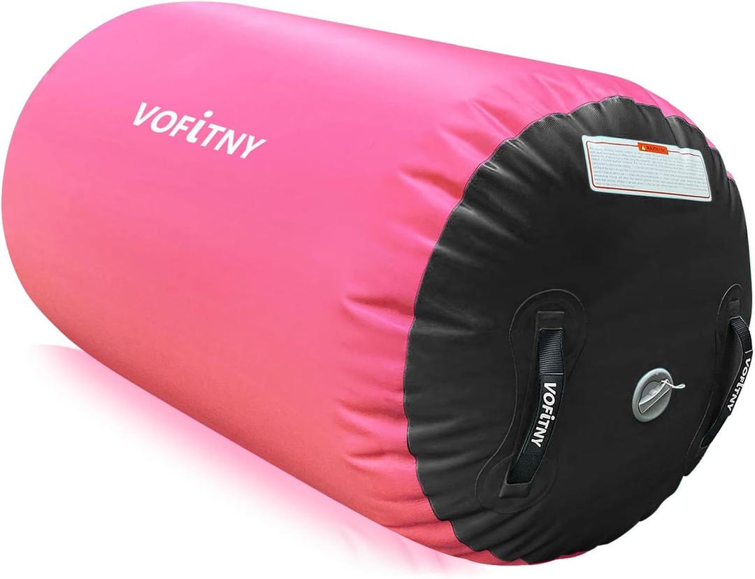 VOFiTNY Gymnastics Tumbling Equipment Air Barrel Inflatable Octagon Tumbler Roller Back-bend Trainer Cheerleading Without Pump (4'L x 2.5'D, Pink/Black No Pump)