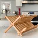 Dish Drying Rack Bamboo Dish Rack Plate Rack Collapsible Dish Drainer, Foldable Dish Drying Rack Wooden Plate Rack Made of 100% Natural Bamboo (Natural Bamboo- Natural Bamboo- Foldable)