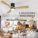 Flush Mount Ceiling Fan with Light Remote, 52inch Natural Wood Ceiling Fans, 6 Speeds Reversible DC Motor 3CCT LED Lighting, Indoor Outdoor Fan Farmhouse Bedroom Living Room