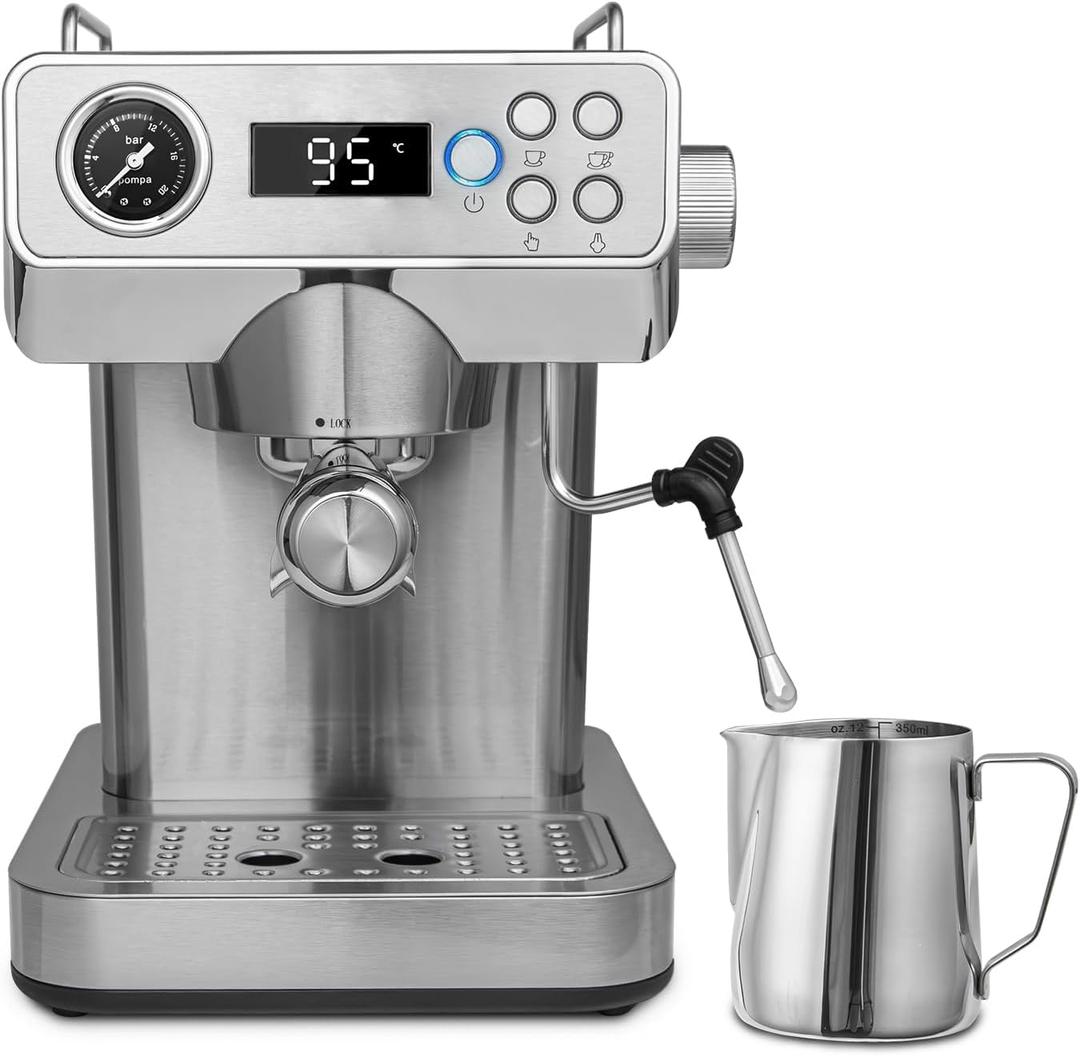 Classic Espresso Machine with Milk Frother, 20 Bar Visible Pressure Guage, Temperature Display Expresso Coffee Machines with Customized Mode Latte & Cappuccino Maker for Home and Office Use (Sliver)