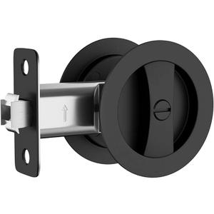 Pocket Door Hardware Pocket Door Lock, Matte Black Round 1Pack | ‌Fits 1 3/8–1 15/16" door thickness, fixed 2 3/8" backset—Reversible Privacy Sliding Pocket Door Latch for Bathroom Bedroom