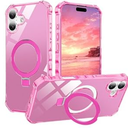 STERKER Compatible with iPhone 16 case with Stand Magnetic Ring Holder [Compatible with MagSafe][Military-Grade Drop Protection] Slim Back Cover with Good Grip Curly Wave Edge, Rose Red