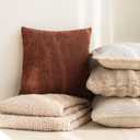 Foindtower Pack of 2 Soft Textured Chenille Throw Decorative Pillow Covers Square Accent Solid Cushion Cover Cozy Neutral Farmhouse Pillow Case for Couch Sofa Bedroom Living Room 16x16 Inch,Red Taupe