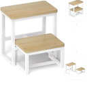 Step Stool for Adults,Holds up to 500Lb,3 in1 Heavy Duty Sturdy Two Step Stool for Kichen/Bathroom/High beds, Wooden&Metal Frame, Non-Slip Pads