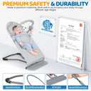 Orzbow Portable Baby Bouncer, Foldable Baby Bouncer Seat with Storage Bag and Removable Play Bar, 3 Recline Positions, 0-12 Months Up to 20lbs, Ergonomic Design, Easy to Wash, Grey