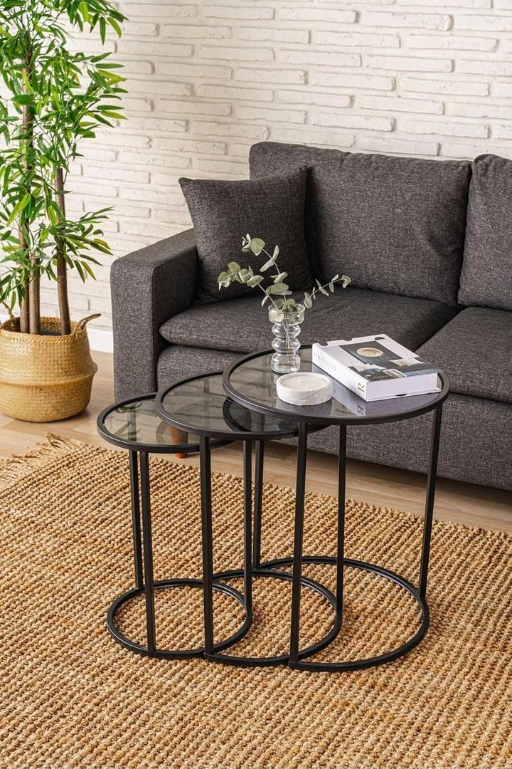 Alya Nesting Table 3 Sets of Decorative Side Table with Smoked Glass