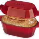 Enameled Cast Iron Dutch Oven for Bread Baking  3QT Oval Round Heavy Duty Bread Pan with Lid, Non-Stick Ceramic Coating,Loaf Cast Iron Bread Oven for Sourdough, Baking, Roasting, Braising, Stovetop & Oven Safe (Red)