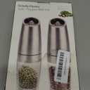 Electric Salt and Pepper Grinder set of 2, Automatic Salt and Pepper Mill Grinder, Adjustable Roughness, Battery Powered with Blue LED Light, Stainless Steel with One Hand Operation (Sliver)