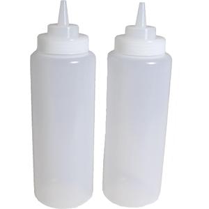 SET of 3, 32 Oz. (Ounce) Large Clear Squeeze Bottle, Condiment Squeeze Bottle, Open-tip, Wide Screw-on Spout, Polyethylene Durable Plastic, Diner Style.