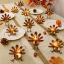 FORUP Metal Turkey Candle Holders, Set of 12 Thanksgiving Home Decor with Tea Light Candles