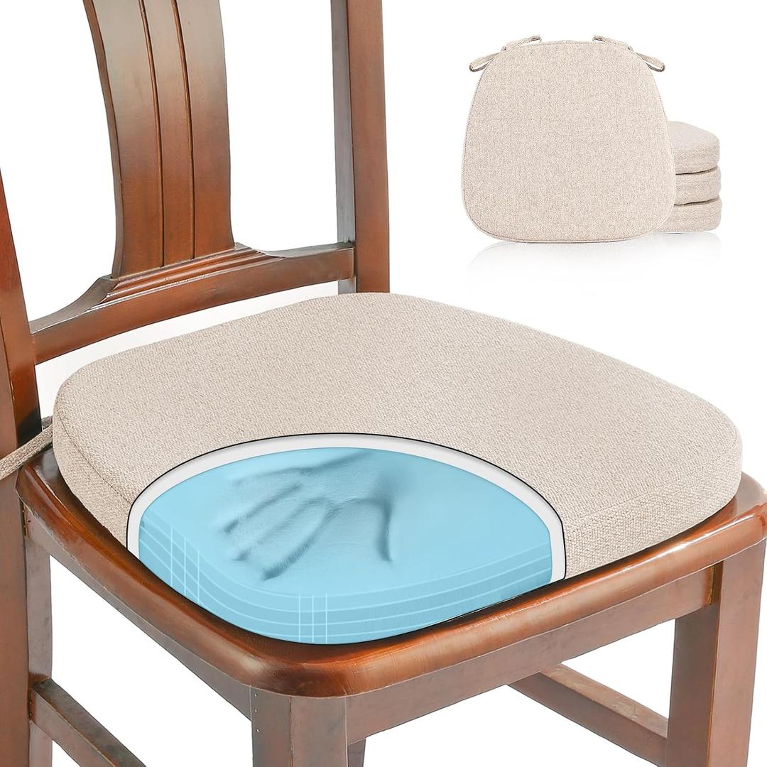 SINOSSO Memory Foam Chair Cushions for Dining Chairs Set of 4, Kitchen Seat Cushions 1.6" Thick, Removable & Washable, Non-Slip Silicone Bottom, Oeko-TEX Certified (Oatmeal Beige), 16.5"L X 16.1W"X 1.6H"