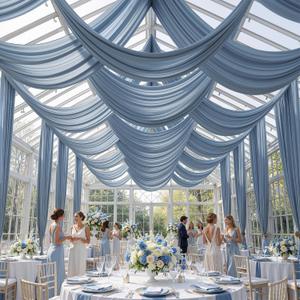 PartyVillage 10 Panels 5ftx30ft Dusty Blue Ceiling Drapes for Wedding Party, 60"W x 360"L