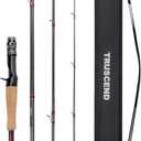 TRUSCEND CrazBass Travel Fishing Rod, FUJI K Guide and Reel Seat, TORAY 30/40T Carbon Fiber, Innovative Put-in Connection Technique, Casting/Spinning HP Fishing Pole with Premium Case, AAA Cork Handle (Cast-7'2"MH-Fast)