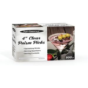 Party Essentials Stylish Skewers Appetizer Martini Cocktail Keeps Ingredients Pinned Together, 4" Prism Picks, Clear, 500-Count