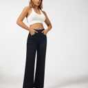roswear Women's Wide Leg Jeans High Waisted Stretchy Denim Trouser Pants (Black, M)