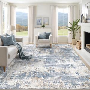 XLUEZ 10x14 Area Rugs for Living Room, Washable Modern Abstract Large Area Rug Neutral Soft Non Slip Kids Rug Stain Resistant Indoor Carpet for Bedroom Dining Room Playroom Home Office(Blue, 10'x14')