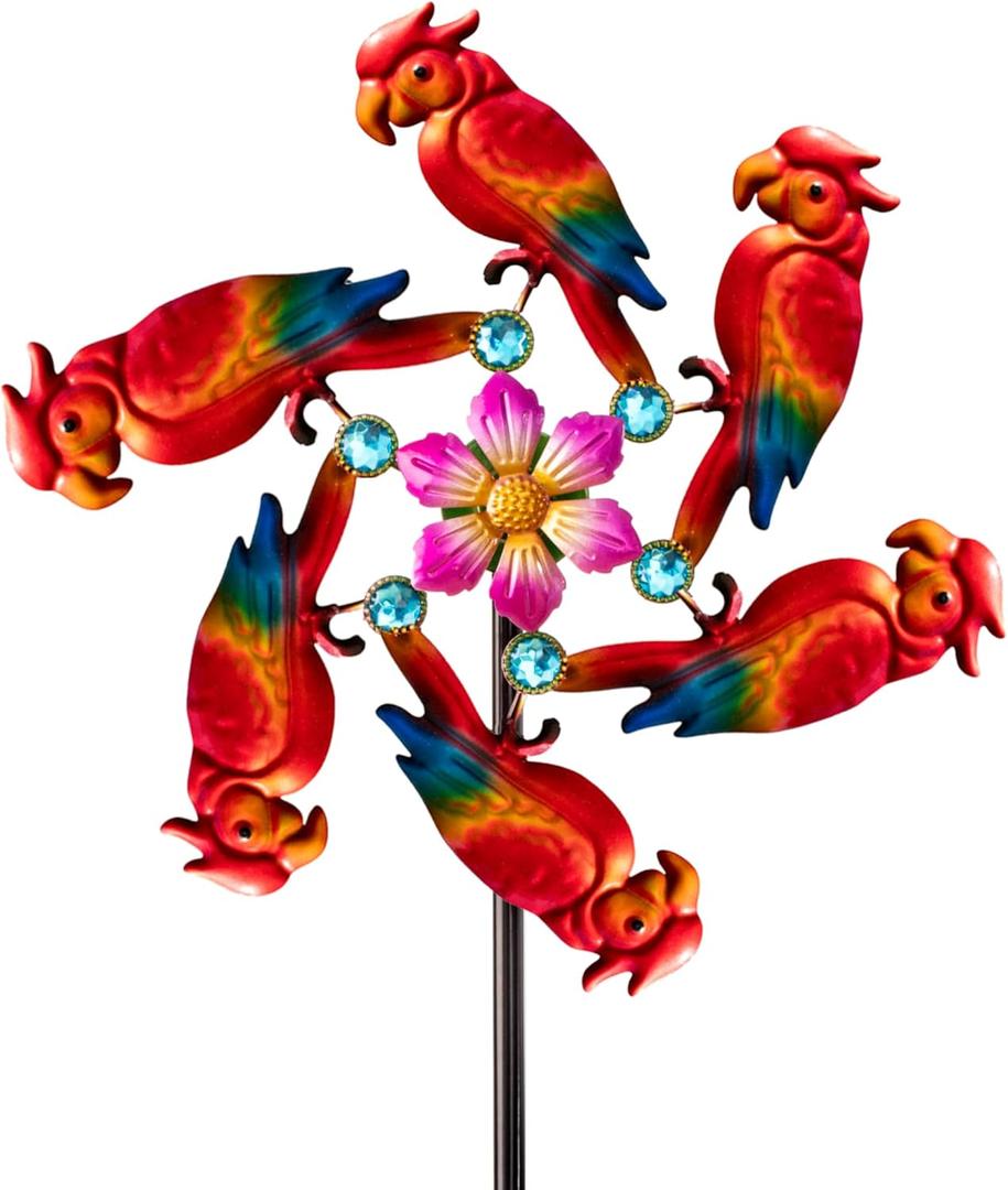 44" Parrot Garden Wind Spinners - Metal Outdoor Stakes Kinetic Wind Spinner Windmills Decor, Wind Sculpture Yard Art Decorations for Patio, Lawn & Garden