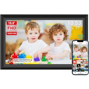 15.6inch FRAMEO Digital Photo Frame with 1920x1080 FHD IPS LCD Touch Screen, Dual-WiFi Share Photos & Videos Via Frameo App, Support USB Drive/SD Card Extend Storage, Auto-Rotate