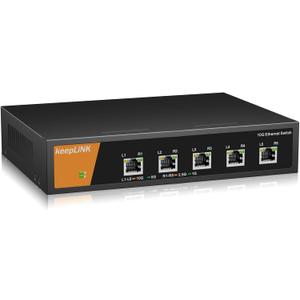 5 Port 10G Network Switch Unmanaged, Multi-Gig Ethernet Switch Desktop/Wall-Mount Plug & Play Fan Cooling, Sturdy Metal Casing