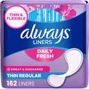 Always Daily Fresh Thin Liners, Regular Absorbency, Unscented Panty Liners, 162 Count