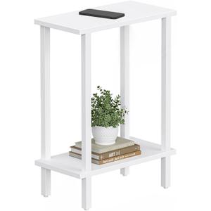 TUTOTAK Small Side Table, Narrow End Table, Skinny Sofa Table, Slim Nightstand, Couch Table, Living Room, Bed Room, White TB01BW062 (2-Tier7.9"D x 15.8"W x 22.5"H)