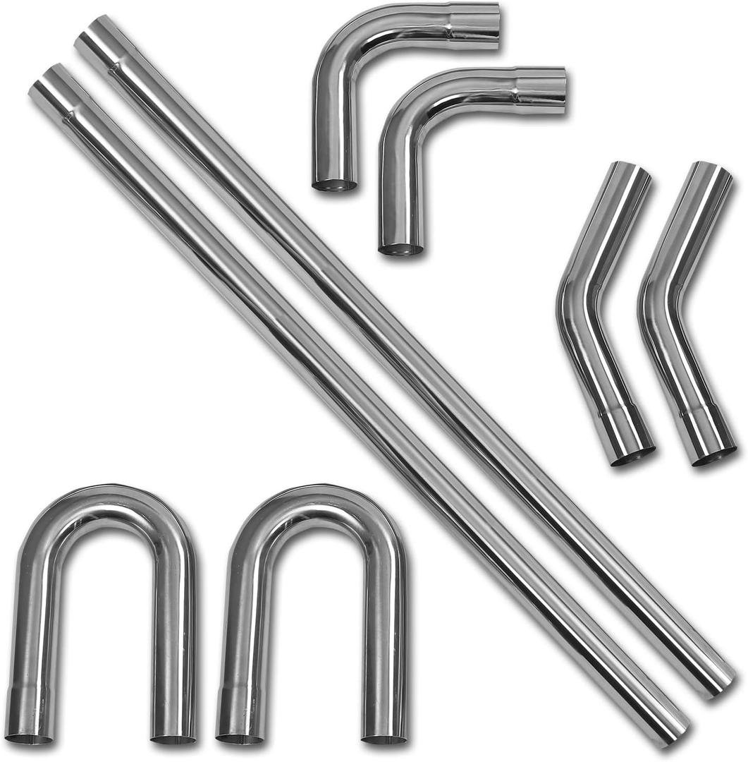 2.25 Inch DIY Custom Mandrel Exhaust Pipe Tube Pipe, 48 Inch Straight Pipe, 2.25'' OD Straight&Mandrel Bend Pipe(45/90/180 Degree) Kit, Industrial Pipes,T304 Stainless Steel, Universal Fit-8PCS