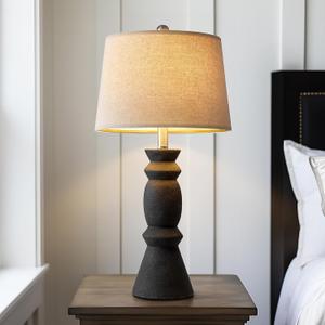 Oneach 25.75'' Farmhouse Ceramic Table Lamp for Living Room, Rustic Black Bedside Lamps for Bedroom, Nightstand, Dining Room, Office, Table Decor