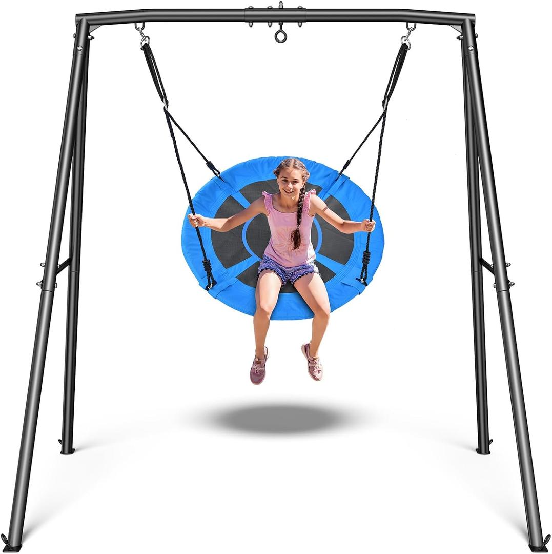 Trekassy Saucer Swing with Frame for Kids Outdoor, 440lbs Swing Set with Heavy Duty Metal Stand for Backyard, Outdoor Kids Play Equipment (Blue)