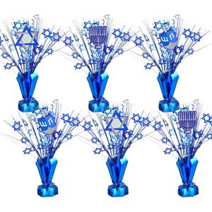 Suzile 6 Sets Chanukah Decorations Hanukkah Table Centerpieces Metallic Foil Spray Decor, Blue Burst Centerpieces David Stars Table Top Set for Christmas Holiday Party Supplies Home Table Decorations