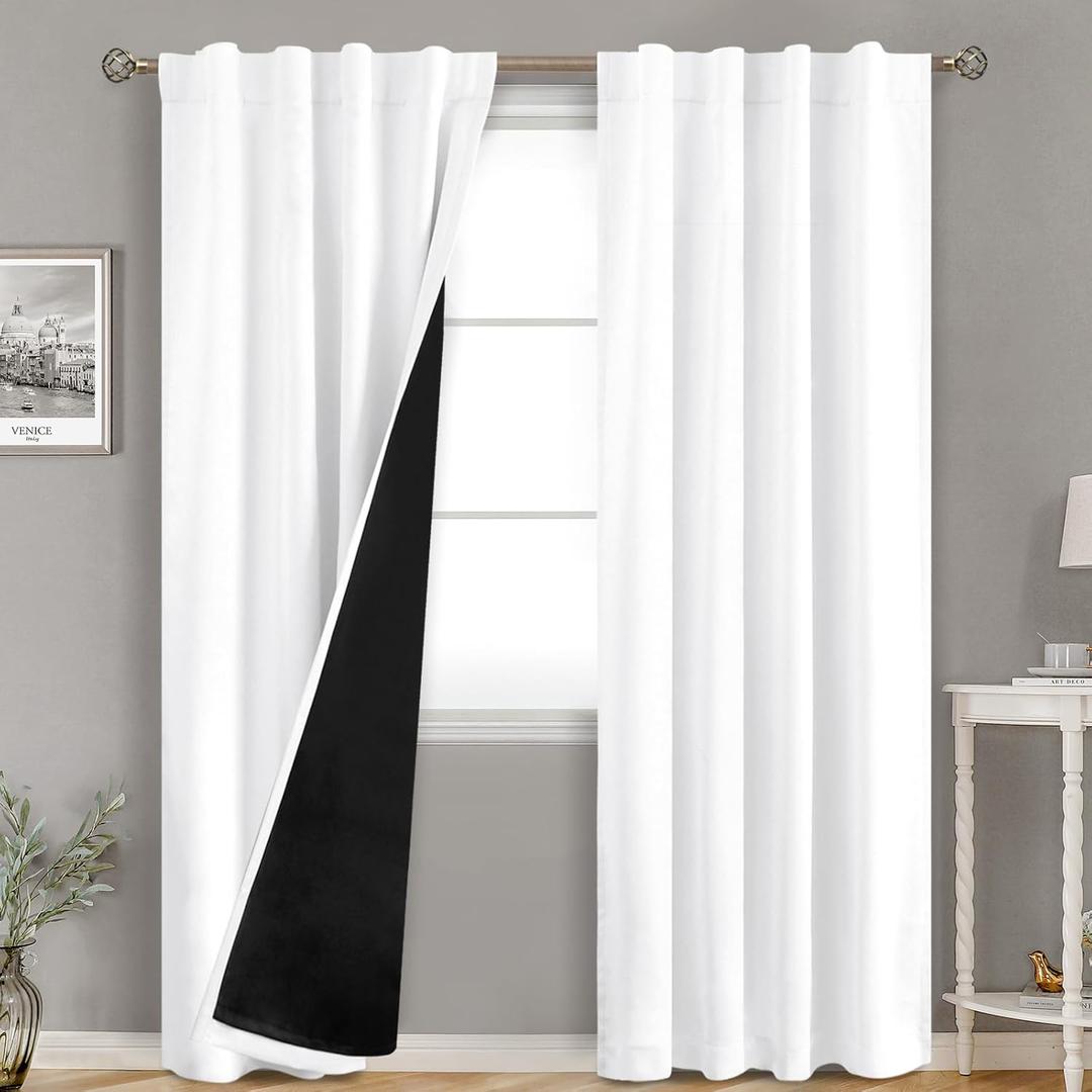 BGment Pure White 100% Blackout Curtains for Bedroom, Black Out Living Room 84 inch Panels with Thermal Liner, Rod Pocket and Back Tab Double Layer Room Darkening Drapes, 2 Panels, Each 38 x 84 Inch