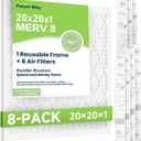 Future Way 20x20x1 Air Filters, 8-Pack with Reusable Frame, MERV 8, MPR 700 AC Furnace Filters, Space Saving & Cost-effective