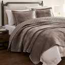 WDCOZY Velvet King Size Quilt Set - Beige Striped Soft Lightweight Bedspread, Tan Neutral Channel Farmhouse Country Rustic Coverlet, Taupe Camel Modern Bedding Kakhi Warm Thin Comforter, 3 Pieces