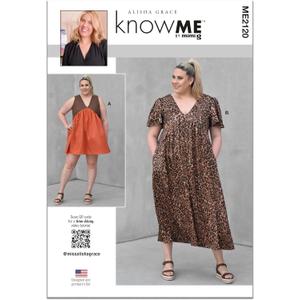 Know Me ME2120K5 Misses' Flowy A-line Dress Sewing Pattern Packet by Alisha Grace, Design Code ME2120, Sizes 8-10-12-14-16