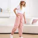Girls Cargo Pants Baggy Joggers Lightweight Elastic Waist Drawstring with Pockets Casual Travel Hiking Streetwear (Pink)