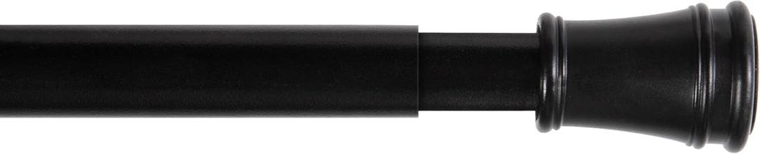 Kenney KN634 Rogers Twist & Fit No Tools Easy to Install Tension Curtain Rod, 28-48" Adjustable Length, Black Finish, 5/8" Diameter Steel Tube
