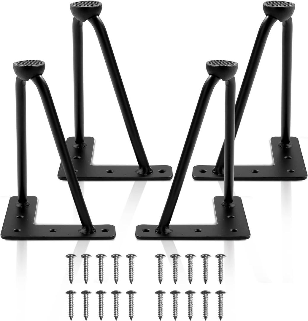 8 Inch Hairpin Legs for Furniture Set of 4, Heavy Duty Industrial Metal Table Legs with 3/8" Black Solid Iron, DIY Hair Pin Legs for Dresser, Couch, Cabinet, Bench with 4 Floor Protectors