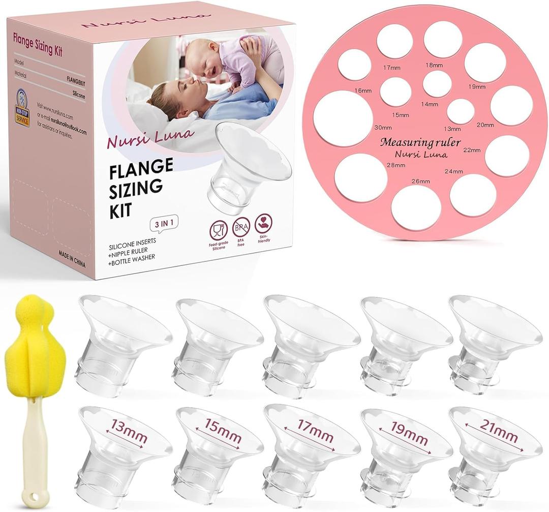 Flange Inserts 10PCS 13/15/17/19/21mm for 24mm Flanges/Shield of Most Pumps, Flange Sizing Kit Silicone Flanges Insert, Breastfeeding Essentials Kit for New Moms