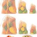 Premium Organic Reusable Mesh Produce Bags, Pack of 6(2L+2M+2S) Washable, Durable, Double Stitched Produce Bags for Vegetables storage, Machine Washable - Beige (Small (8"x10"), Medium (10"x12"), Large (12"x15"))