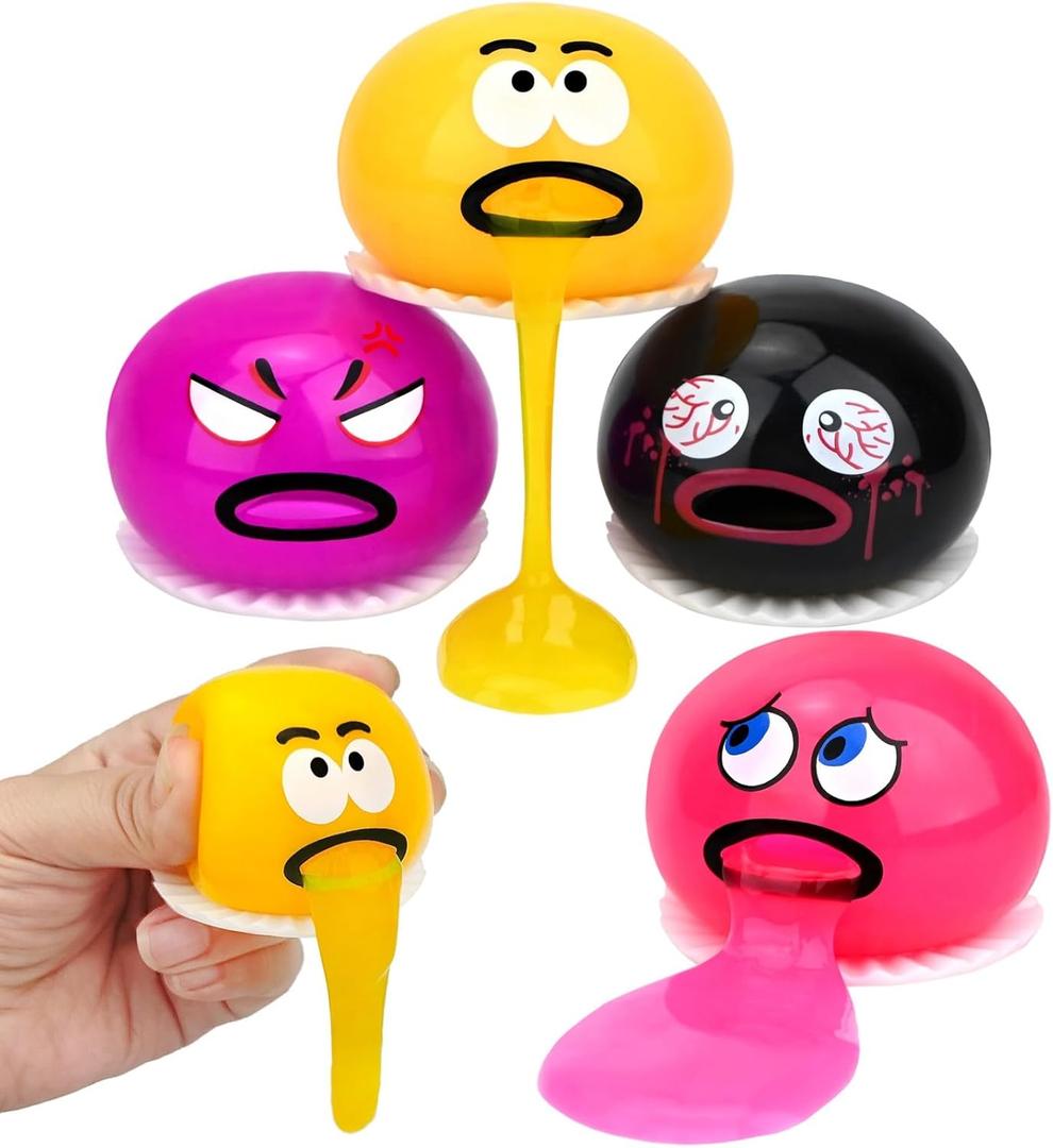 4 Pack Puking Sucking Fidget Toy Slime Ball, Vomiting Stress Balls Sensory Squeeze Toys, Cute and Gross Prank Toy, Novelty Gag Gift for Kids Adults