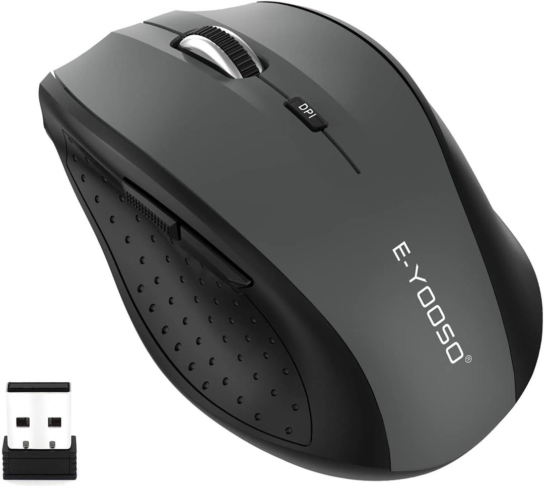 E-YOOSO Wireless Mouse for Laptop, Portable Optical Computer Mouse, 6 Buttons, Cordless 2.4GHz with USB Receiver, 5-Level 4800 DPI, 18 Months Battery Life, for PC, Chromebook, Windows, Mac (Gray)