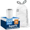 Reli. SuperFit Code H (225 Count) | Compatible with Simplehuman Code H | Custom Fit Liners | Drawstring Trash Bags | 30-35 Liter / 8-9 Gallon | White | Roll Pack