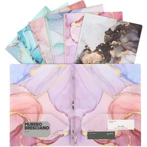 Ddaowanx Folders with Pockets and Prongs, 6 Pack 2 Pocket 3 Prong Cute Marble Style Folder,Plastic Folders for Documents Back to School Supplies(6)