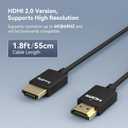 SmallRig Upgraded Ultra Thin HDMI Cable 55cm/1.8Ft (A to A), 4K Hyper Super Flexible Slim Cord, High Speed Supports 3D, 4K@60Hz, Ethernet, ARC Type-A Male to Male for Camera, Monitor, Gimbal - 2957B