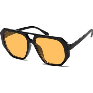 LOHO MAGICA Rectangle Aviator Sunglasses, Retro Sunglasses for Women Men, Trendy Flat Frame Vintage 70s Sun Glasses