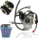 PD24J GY6 150cc Carburetor Compatible for Moped ATV Go Kart Scooter 125cc 150cc 4-Stroke 150cc Engine Kazuma Taotao Roketa SunL Baja Eagle Chinese Go Kart GY6 Carb with Air Fuel Filter