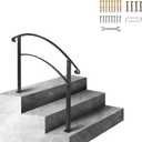 Happybuy Handrails for Outdoor Steps, Fit 1 or 3 Steps Outdoor Stair Railing, Black Wrought Iron Handrail, Flexible Front Porch Hand Rail, Transitional Handrails for Concrete Steps or Wooden Stairs