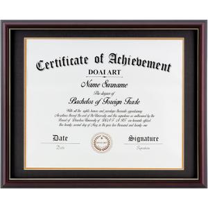 DOAI ART Diploma Frame 14 x 17 with Mat Solid Wood Display Document/Certificate 16x20 without Mat and Picture 17x14 with Black Over Gold Mat | Wall Hangers, New Zealand Cypress, HD Glass, Mahogany
